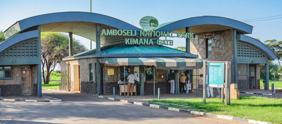 Kimana Gate of Amboseli National Park with curved roof and ticket office